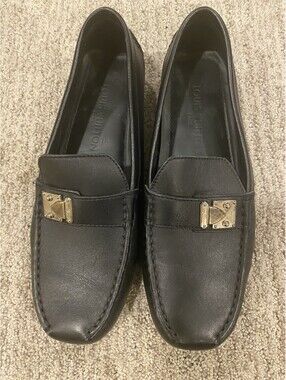LV Louis Vuitton Loafer Moccasin Black Leather Womens Shoe Size EU 37 US 6